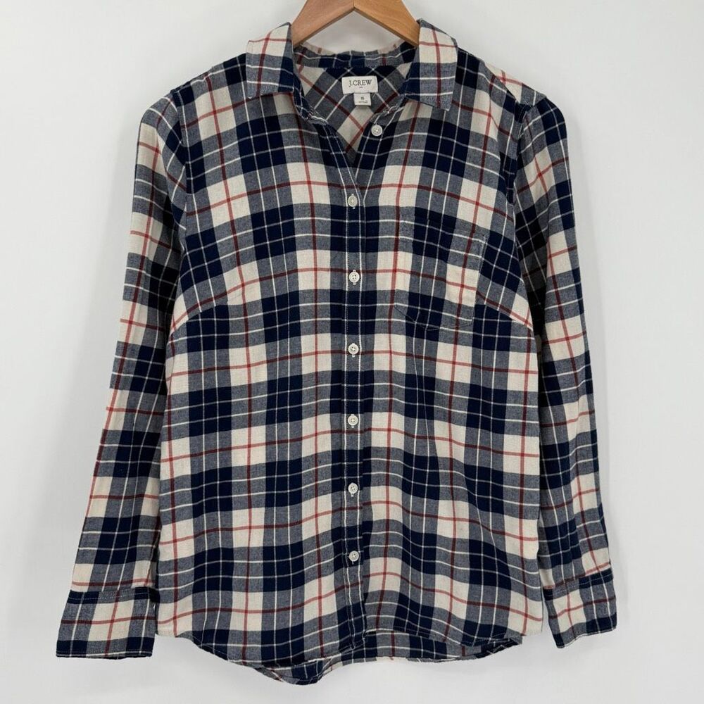 J.Crew Factory‎ Plaid Flannel Button Up Shirt Navy Red100% Cotton Women Small